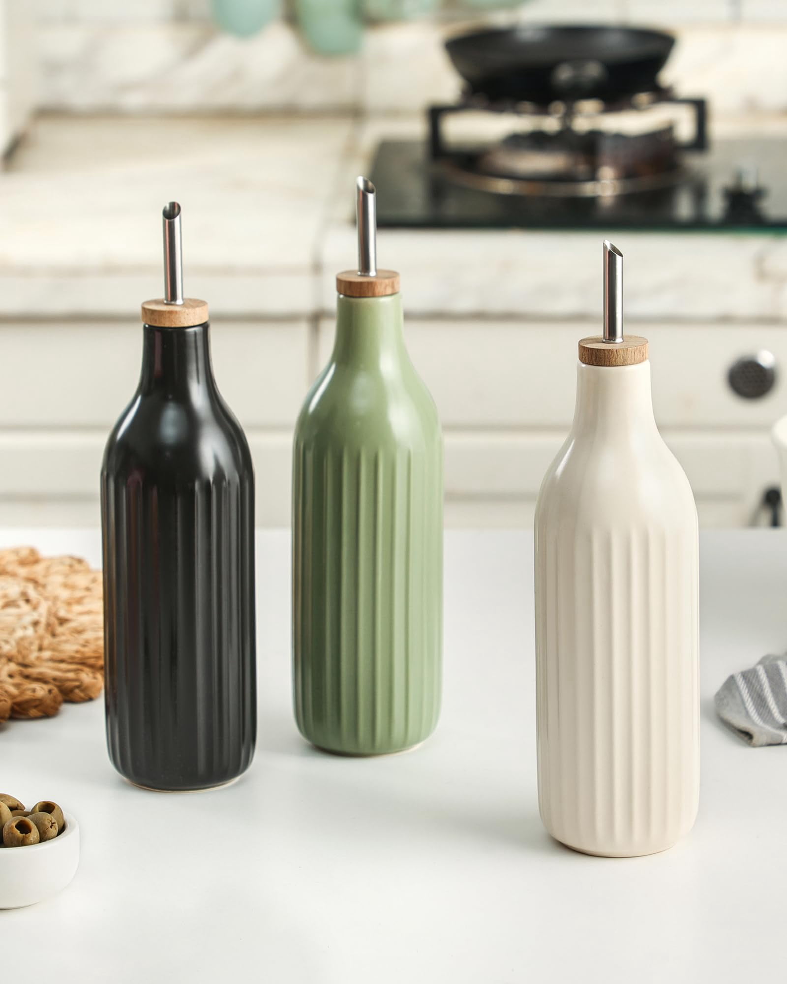 Olive Oil Dispenser Bottle  19 Oz For Kitchen And Vinegar Suitable Coffee Syrups & Other Liquids Green Set Of 2