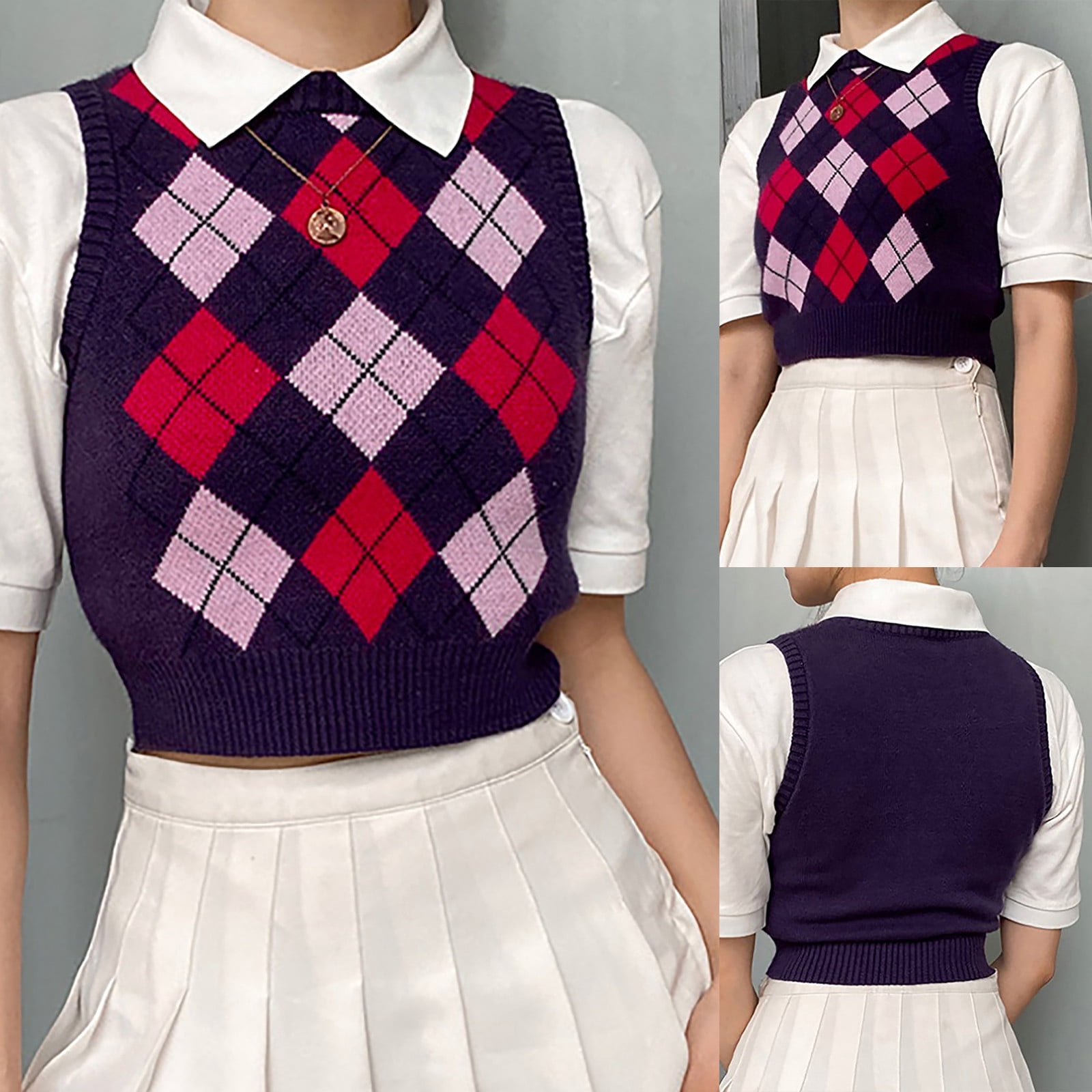 Round Neck Diamond Check Sweater 