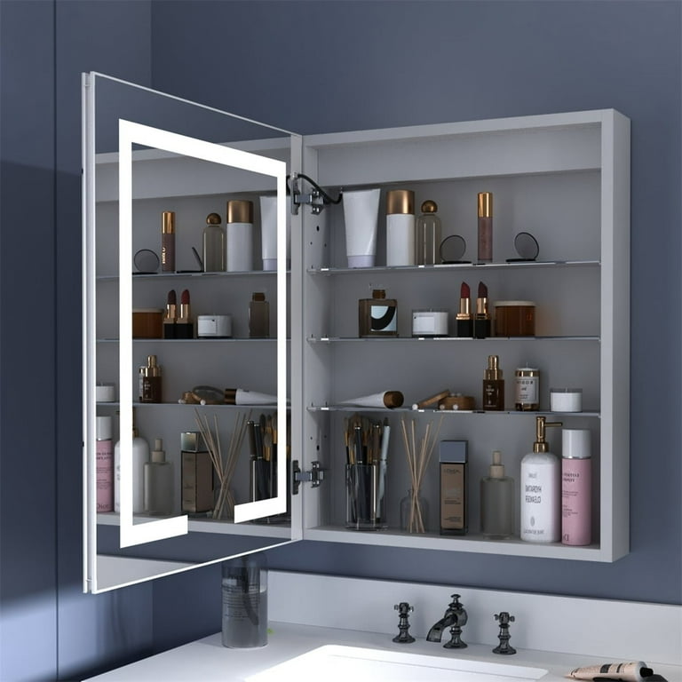 Boost-M1 44 W x 30 H Light Medicine Cabinet Recessed or Surface Mount Aluminum Adjustable Shelves Vanity Mirror Cabinet