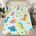 thumbnail image 2 of Manfei Kawaii Rainbow dinosaur Queen Sheet Sets,bohemian Rainbow Flat Sheet,Green Cartoon Cactus Queen Fitted Sheet For Boys Child,Ultra Soft Home Decor,4pcs, 2 of 7