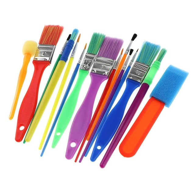 veasfak 15Pcs Assorted Painting Brushes Including Sponge Brushes, Flat Painting Brushes,