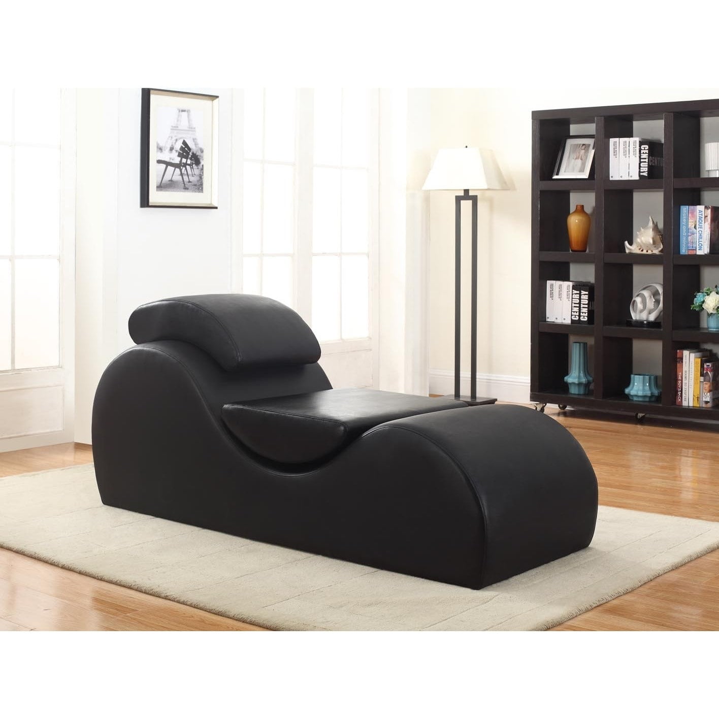 US Pride Furniture Faux Leather Yoga Stretch Relaxation Chaise, Black, CL13