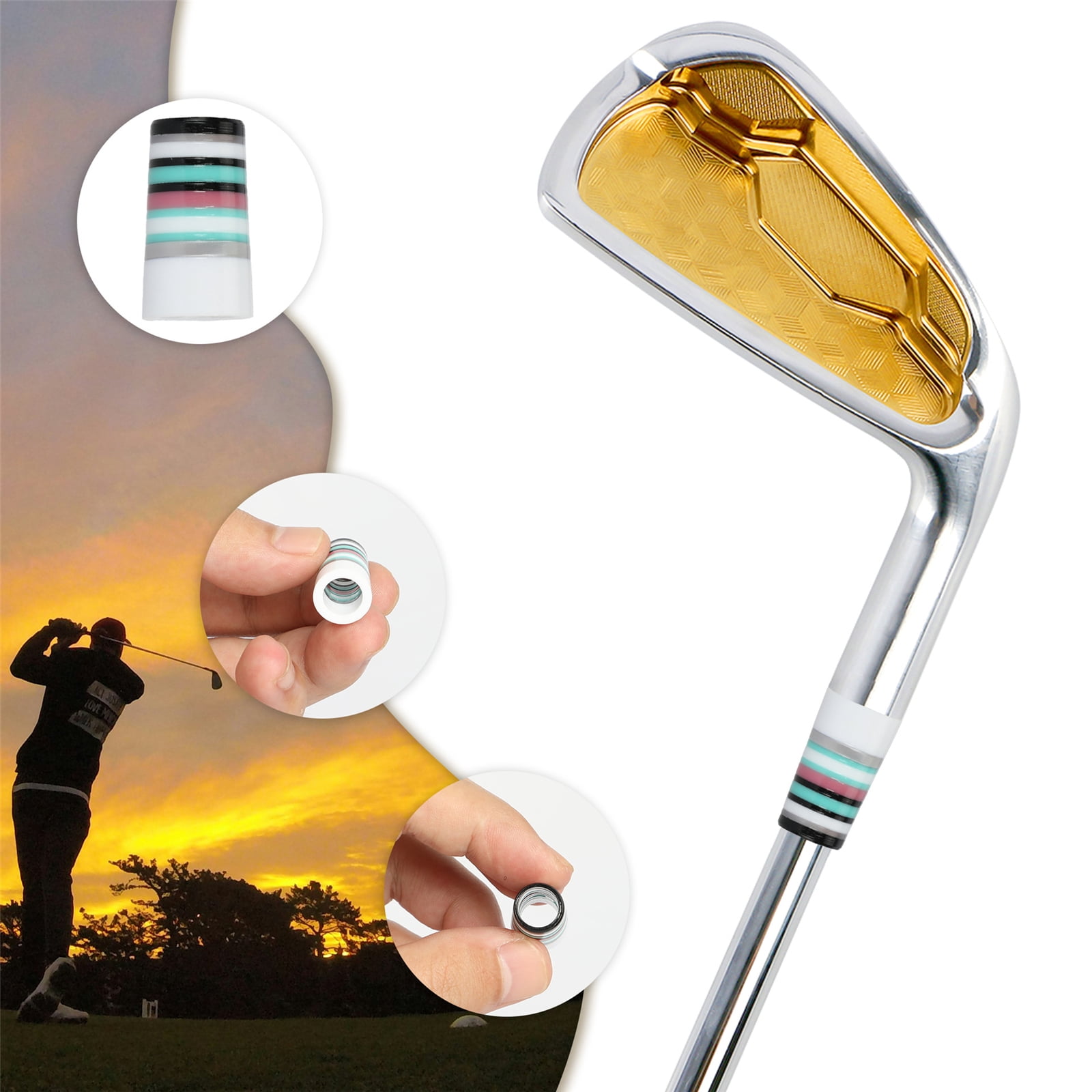 10Pcs Golfing Tapered Ferrules Fit 0.35Inch 0.37Inch Tapered and Parallel Shafts Colorful Striped Golfing Iron Ferrules