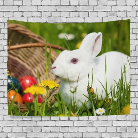 Eastern Tapestry Wall - MYPOP Easter Eggs Rabbit Tapestry Wall Decor Living Room Dorm Tapestries DIY 80 x 60 inches