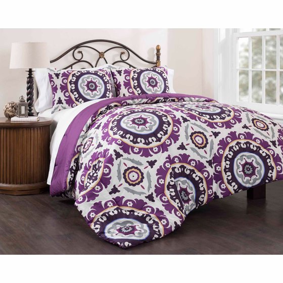 East End Living Suzani Royal Lilac 3Piece Bedding Duvet Set, Purple