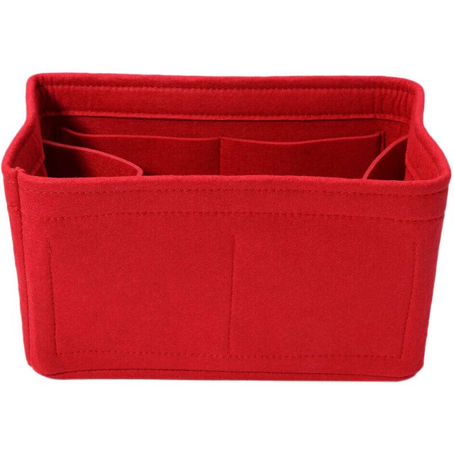 Bolsa de almacenamiento de fieltro, organizador de bolsa de maquillaje, bolsa de almacenamiento de cosméticos portátil, color rojo, M