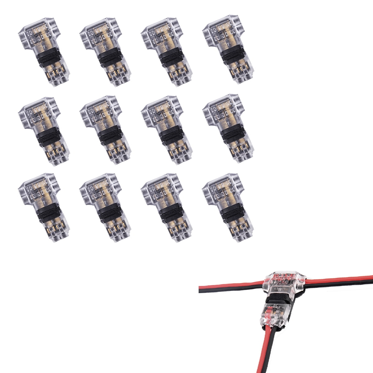 Wire Connectors Low Voltage T Tap Wire Connectors T Type 2 Pin Solderless No Wire Stripping Required for Mid-span Branching in Wires Connection Fits 24-20 AWG Cable Wires Pack of 15 