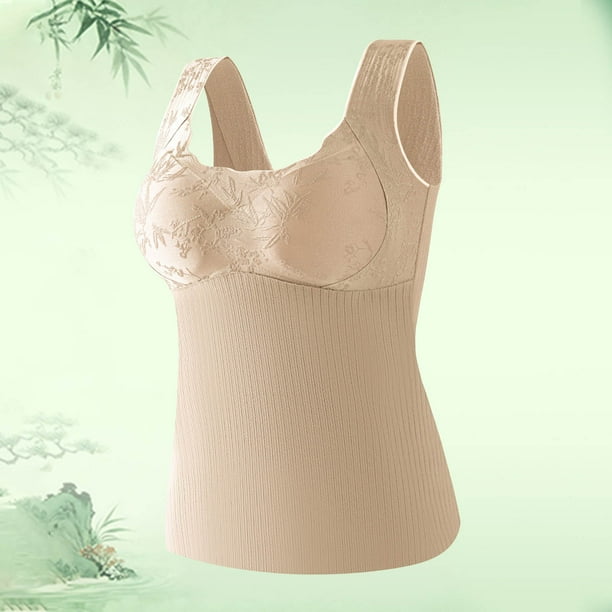 Ropa interior térmica para mujer, sujetador sin espalda de encaje de color cálido de invierno con almohadillas extraíbles, ropa interior integrada con forro polar, capa base, ropa interior cálida, suj