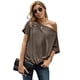 thumbnail image 4 of ABPHQTO Top de corte holgado informal con cuello oblicuo y hombros descubiertos de color albaricoque para mujer, 4 of 5