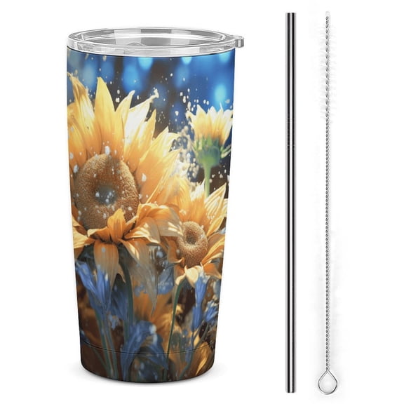 Sunflower 20oz Tumbler with Lid And Straw Insulated Mug Stainless Steel Vacuum Double Wall Mug For< Car>