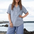thumbnail image 6 of T Shirts For Women Blue Womens Tops Fashion Loose Stand Color Striped Collar Casual Shir Summer Tops, 6 of 7
