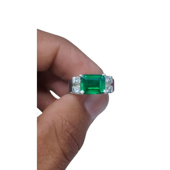Natural Certified Emerald Ring 925 Sterling Silver Emerald Cut Handmade Ring Diamond Emerald Ring Emerald Gemstone Ring Birthstone Ring
