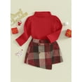 thumbnail image 3 of Suealasg Kids Girl 2 Piece Winter Skirt Outfit 6M 12M 18M 24M 3T 4T Toddler Long Sleeve Turtleneck T-shirt with Irregular Plaid Skirt for Baby Girl Fall Clothes, 3 of 9