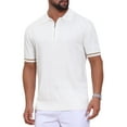thumbnail image 4 of Men's Textured Polo Shirt Zip Up Ribbed Hem Short Sleeve Golf Polo Shirts M White, 4 of 6
