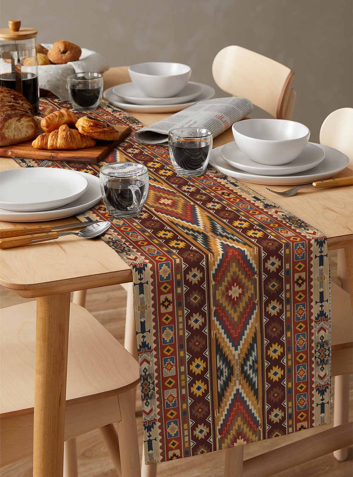 nqOlkjepod Brown Southwest Aztec Table Runner 72 Inches Long Farmhouse Dress Scarves, Farmhouse Vintage Geometric Dining Tablerunner for Coffee Table/Kitchen Island/Party Décor, 18" x 72"