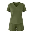 thumbnail image 2 of 2 Piece Outfits for Women Short Sleeve V Neck T-Shirt Tops Loose Match Shorts Sets Summer Sweatsuits Loungewear, 2 of 6