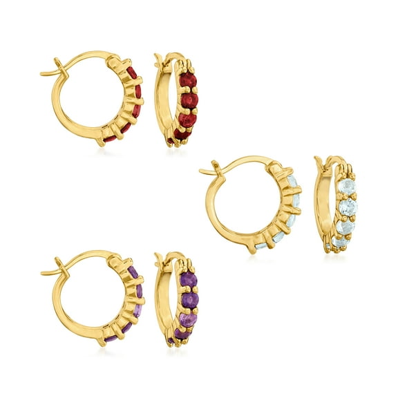 Ross-Simons 1.60 ct. t.w. Amethyst, Garnet and Blue Topaz Jewelry Set: 3 Pairs Of Huggie Hoop Earrings in 18kt Gold Over Sterling, Women's, Adult