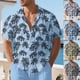 thumbnail image 4 of Ceisia Palm Tree Print Linen-Like Shirt Men's Relaxed Fit Short Sleeve Casual Button-Down Beach Top Light Blue L Gifts, 4 of 9