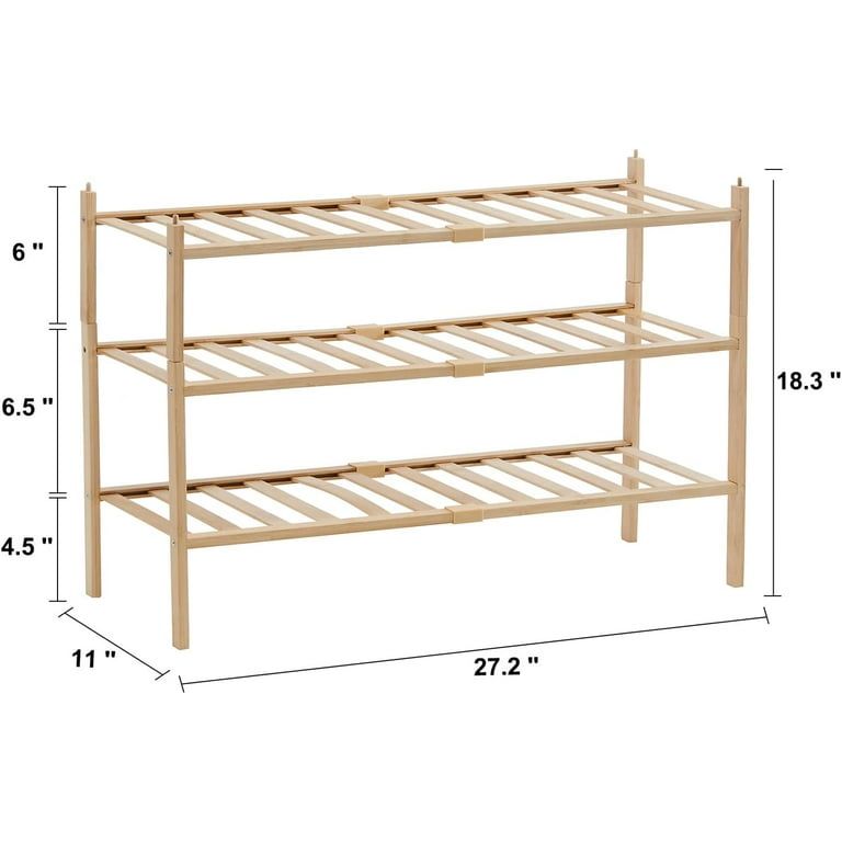 Dikolre 3-Tier Bamboo Shoe Rack Organizer for Closet, Small Wooden Shoe  Rack for Entryway, Stackable Wood Shoe Shelf for Dorm Front Door Hallway