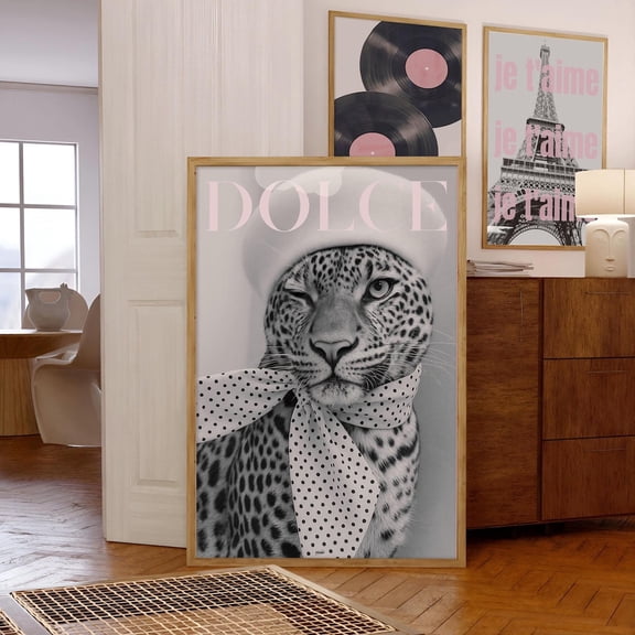 Leopard Wall Art Baby Pink Black And White Trendy Fashion Stylish Print Office Decor Aesthetic Girly Apartment Poster Fashion Magazine Home Decor #642, Unframed Poster Size 8x12