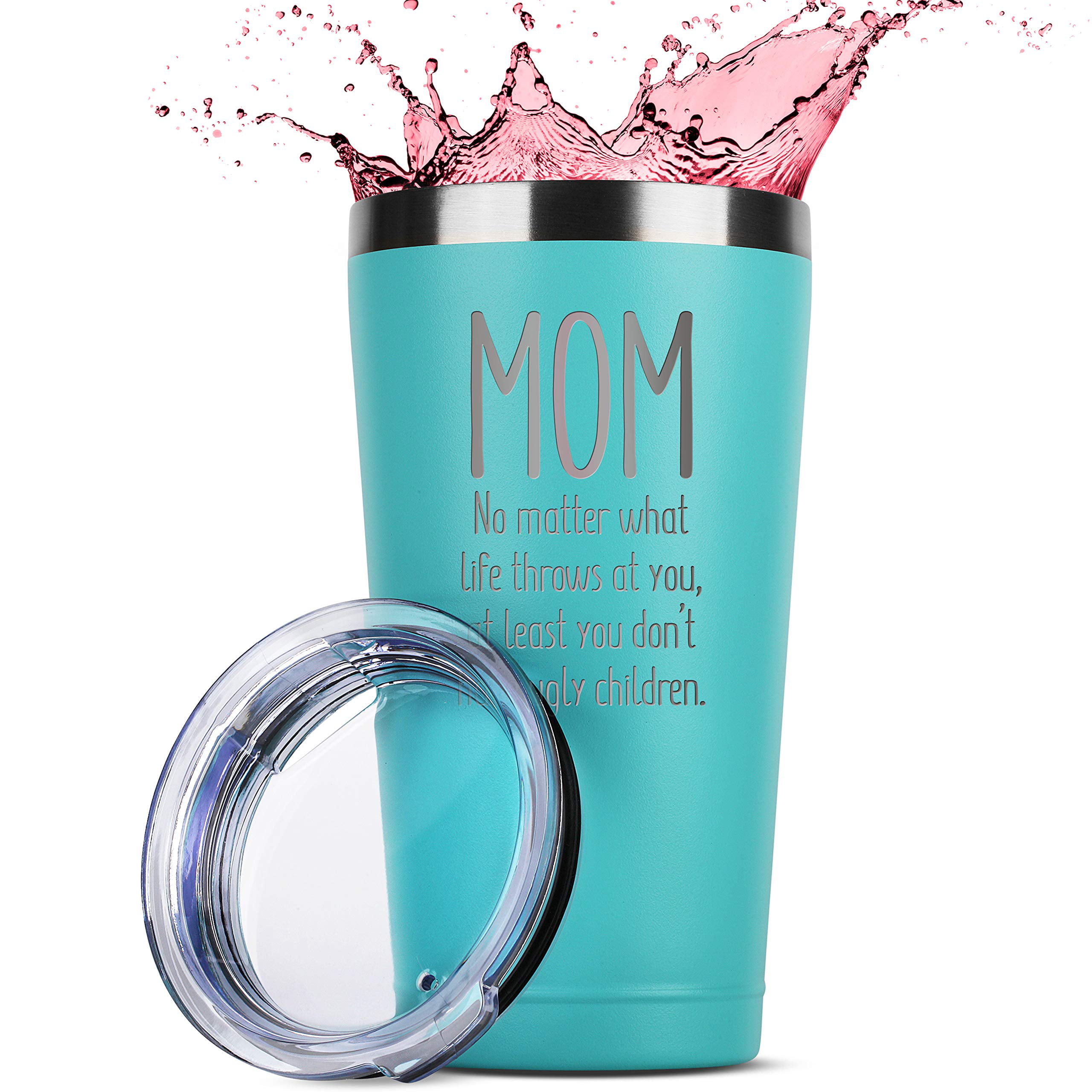 Birthday Mothers Day Christmas Gift Ideas from Daughter Son Mother Moms Madre Gifts Idea Kid Children Ugly Children Mom 16 oz Mint Insulated Stainless Steel Tumbler w//Lid Mug Cup for Women