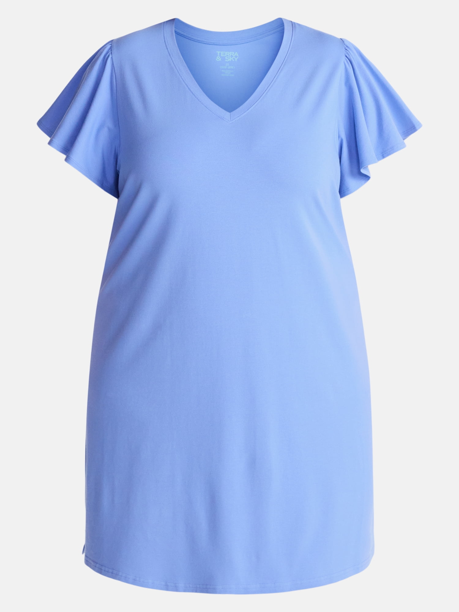 Terra & Sky Women’s Plus V Neck Mini Dress with Short Flutter Sleeves, Sizes 0X-5X