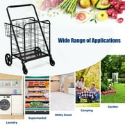 Gymax Heavy Duty Folding Shopping Cart Utility Jumbo Double Basket 330lbs Black