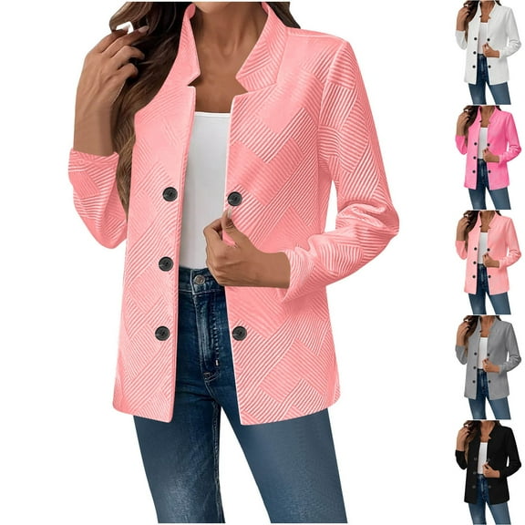 Bovxnpu Womens Cardigans Casual Jacket, Women's Cropped Jackets Button Down Lightweight Oversized Jacket, Women's Solid Color Long-sleeved Hoodless Button Casual XL