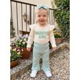 thumbnail image 4 of Loicainy Infant Baby Girl Fall Clothes Set 3 6 9 12 Months Ribbed Long Sleeve Romper Flare Pants Bow Headband Outfits, 4 of 9