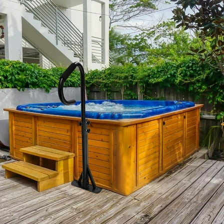 ZZZZS 600LBS Capacity Hot Tub Handrail, 57" H, Black, Powder Coated Metal,  Style Spa Hot Tub Handrail