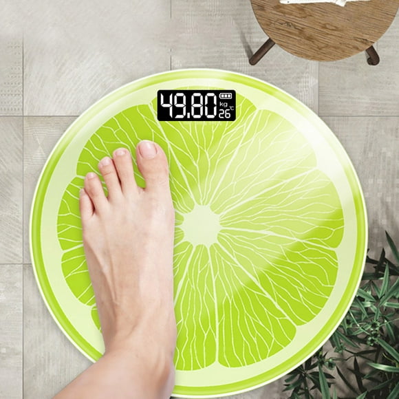 PEONAVET glass weighing scale Lemon Patterns Intelligent Electronic Weighing Scale Home Human Health Weighing Scale Glass Pane USB Charging with Temperature Measurement Function