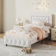 thumbnail image 7 of 4 EVER WINNER Twin Bed Frame, Upholstered Platform Bed Frame with Headboard and Footboard, Twin Size Bed Frame, Diamond Headboard and Footboard Design, White, 7 of 7