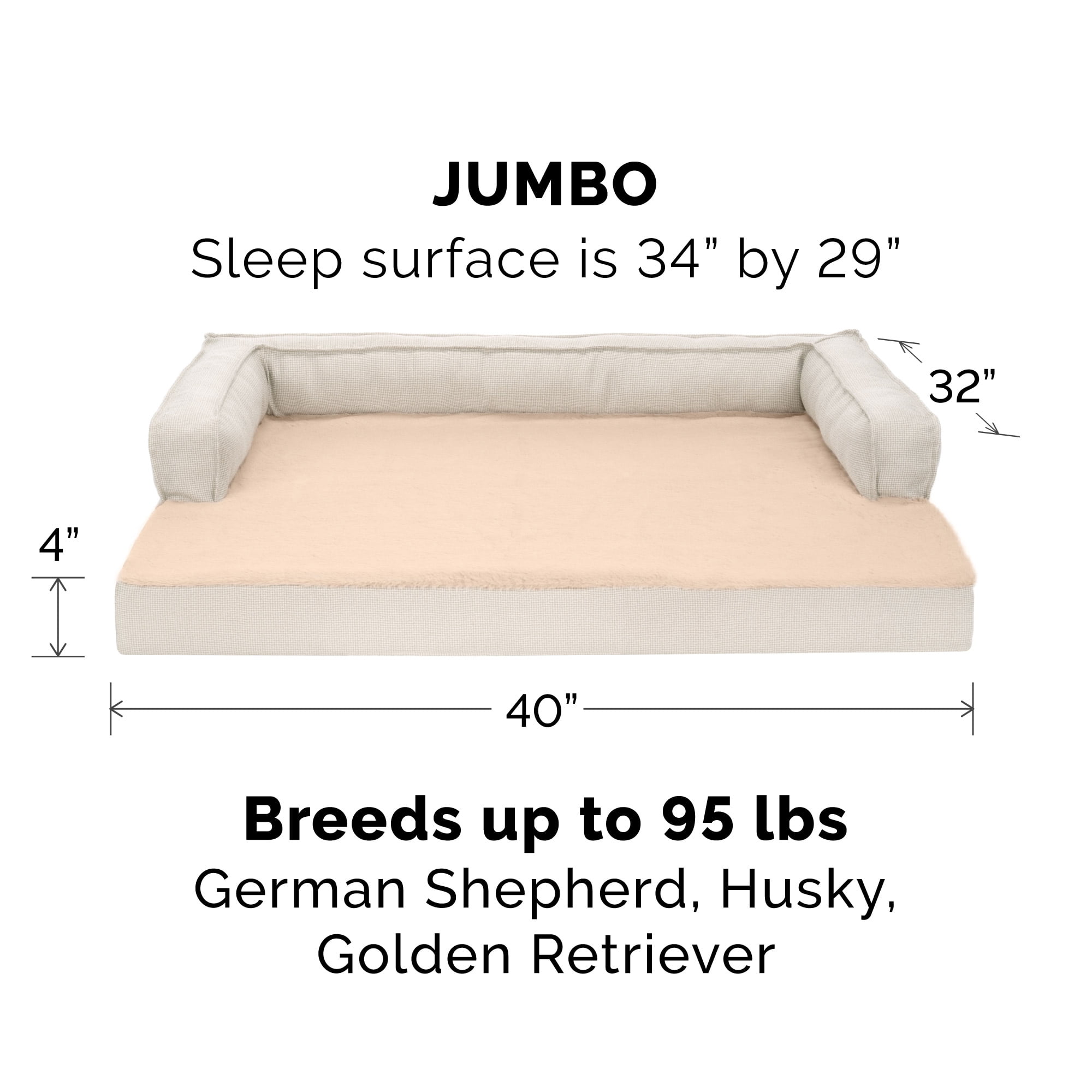FurHaven Pet Products Plush & Decor Check Comfy Couch Orthopedic Pet Bed for Dogs & Cats - Wheat, Jumbo