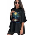 thumbnail image 3 of Plus Size Shirt for Women Black Tops for Women Short Sleeves Shirt for Women Night Sky T Shirt Crewneck Shirt for Women XL, 3 of 5