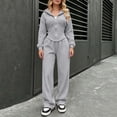 thumbnail image 4 of BRGZLK Women Sweatsuit Set 2 Piece Outfit Fall Winter Casual Long Sleeve Zip Up Slim Fit Hoodies Sweatshirt and Wide Leg Sweatpants Lounge Set for Daily Workout Outgoing Gray L, 4 of 7