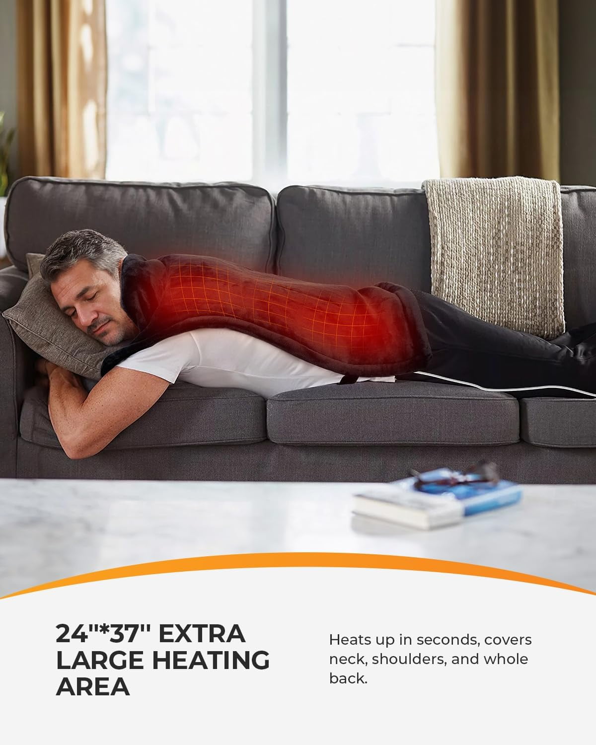 CooCoCo 37"x24" Heating Pad for Neck and Shoulders and Back, Heat Pad for Back Pain Relief, Full Back Heated Pad, 6 Heat Settings 3 Timers Auto-Off