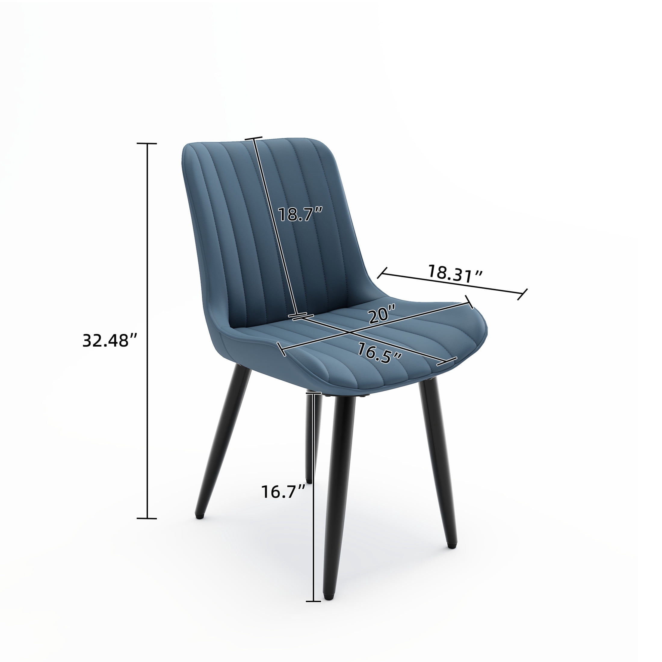 Noble House Modern PU Leather Dining Chairs with Metal Legs, Armless Side Chairs for Kitchen, Blue, Set of 4