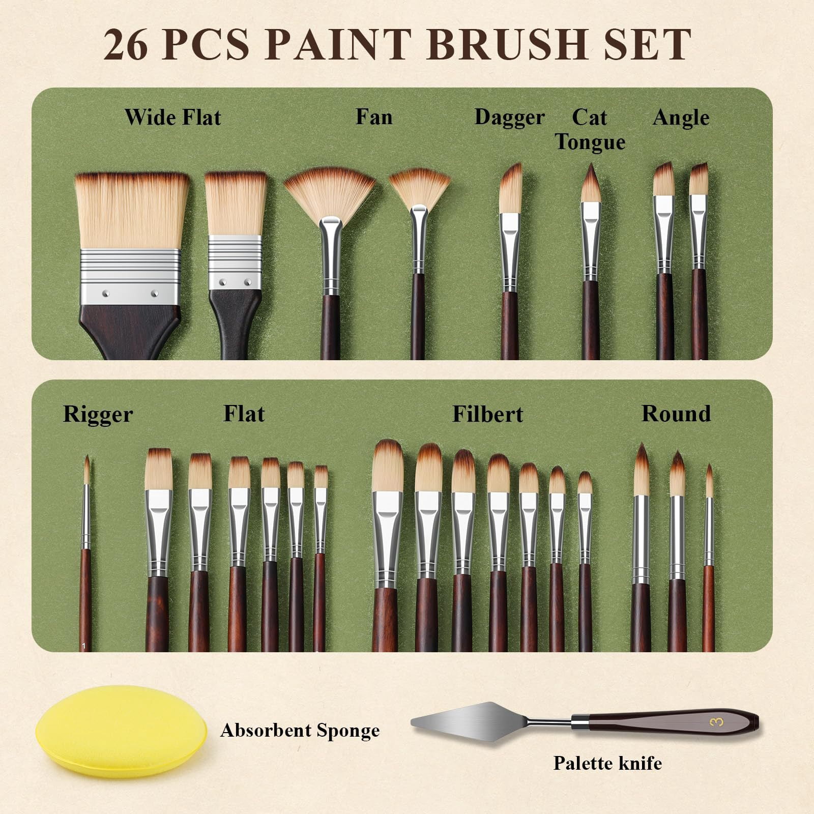 Wooden Handle Paint Brush Set, Portable Art Painting Brushes for Watercolor Acrylic Gouache, Multipurpose Art Supplies for Beginners and Artists