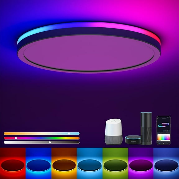 Matane 12" Smart LED Flush Mount Light WiFi, RGB Ceiling Lights 3000K-6500K , DIY Colors, Compatible with Alexa Google Home,   for Bedroom, Living Room, White
