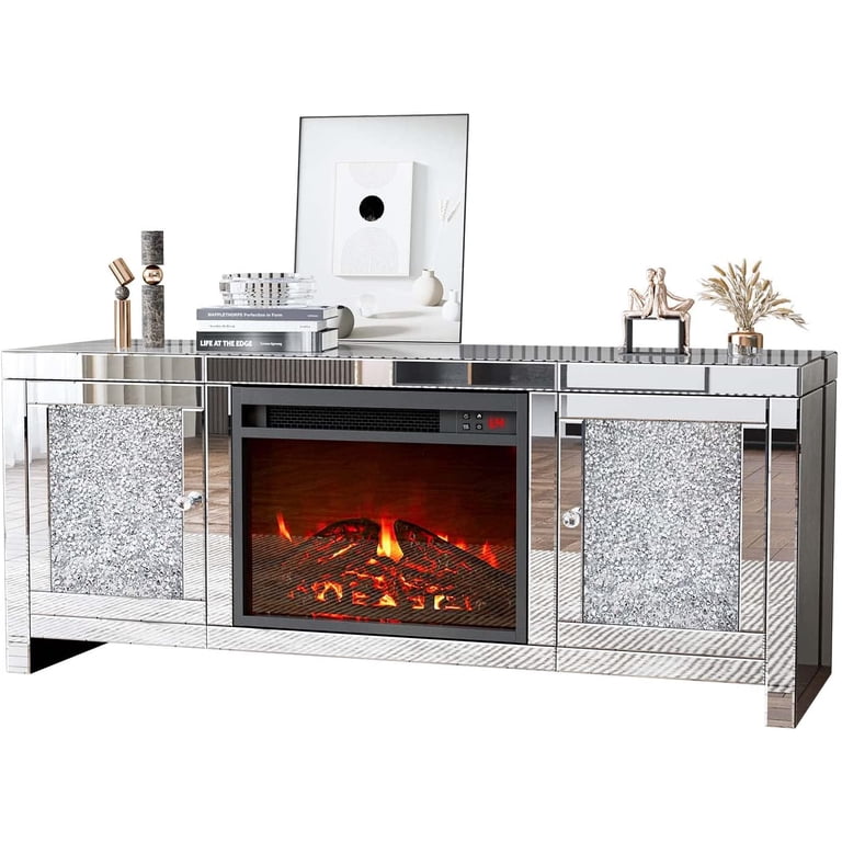 IKIFLY Mirrored Fireplace TV Stand, Mirrored Media Entertainment Center for  TV up to 55 inch, Silver TV Console Table Mirrored Furniture for Living  Room - Walmart.com