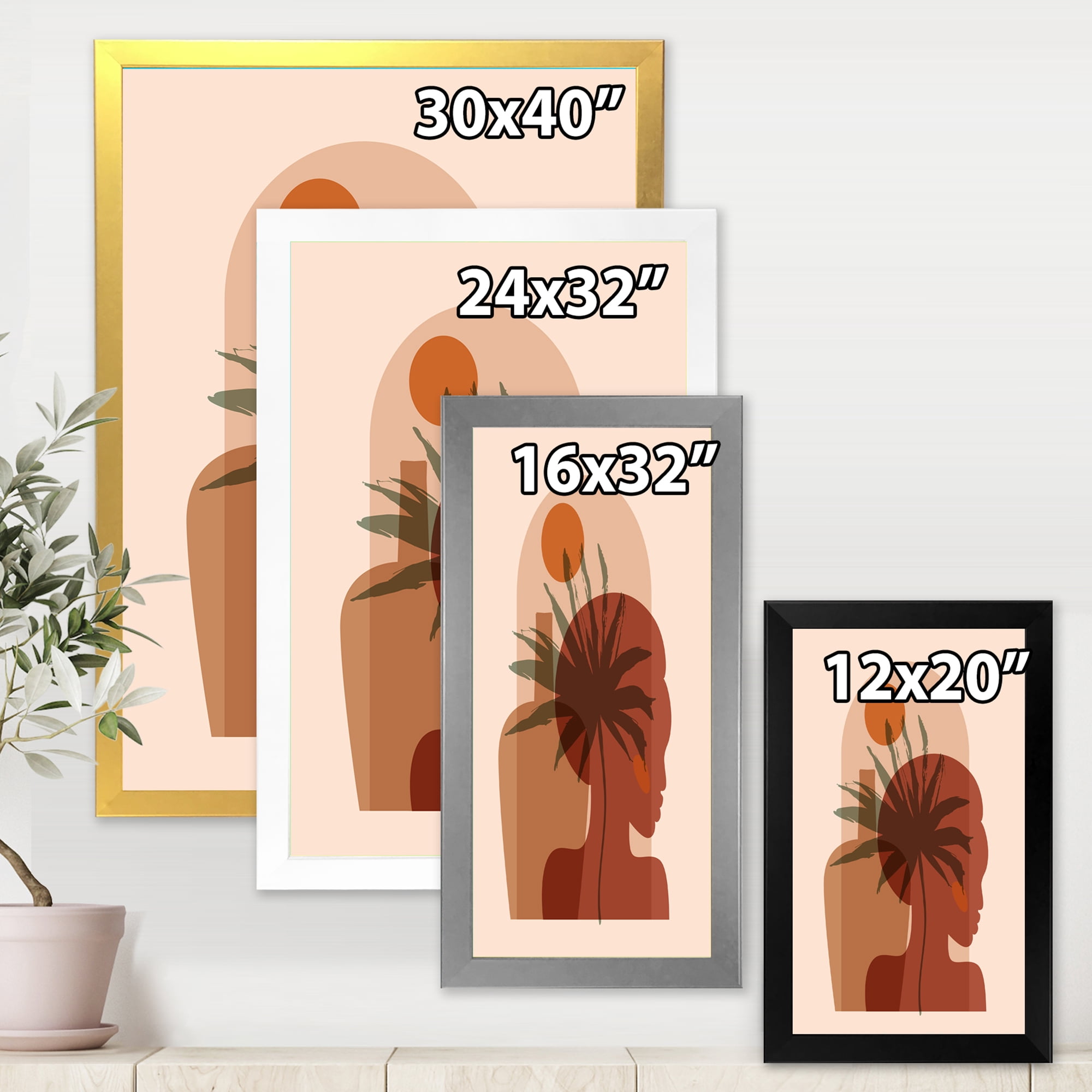 Designart 'Abstract Pretty Girl Portrait and Tropical Palm Leaf' Modern Framed Art Print