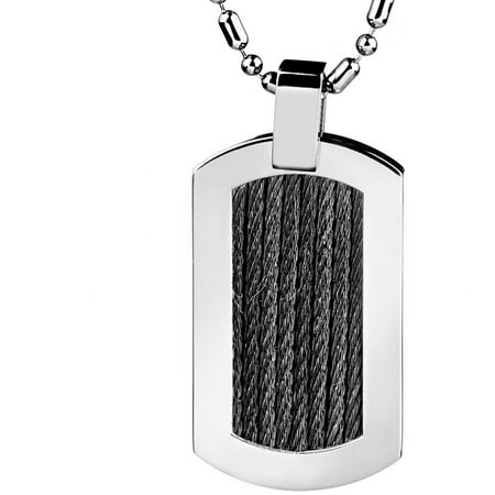 Crucible Stainless Steel Black Cable Rope Inlay Dog Tag Pendant