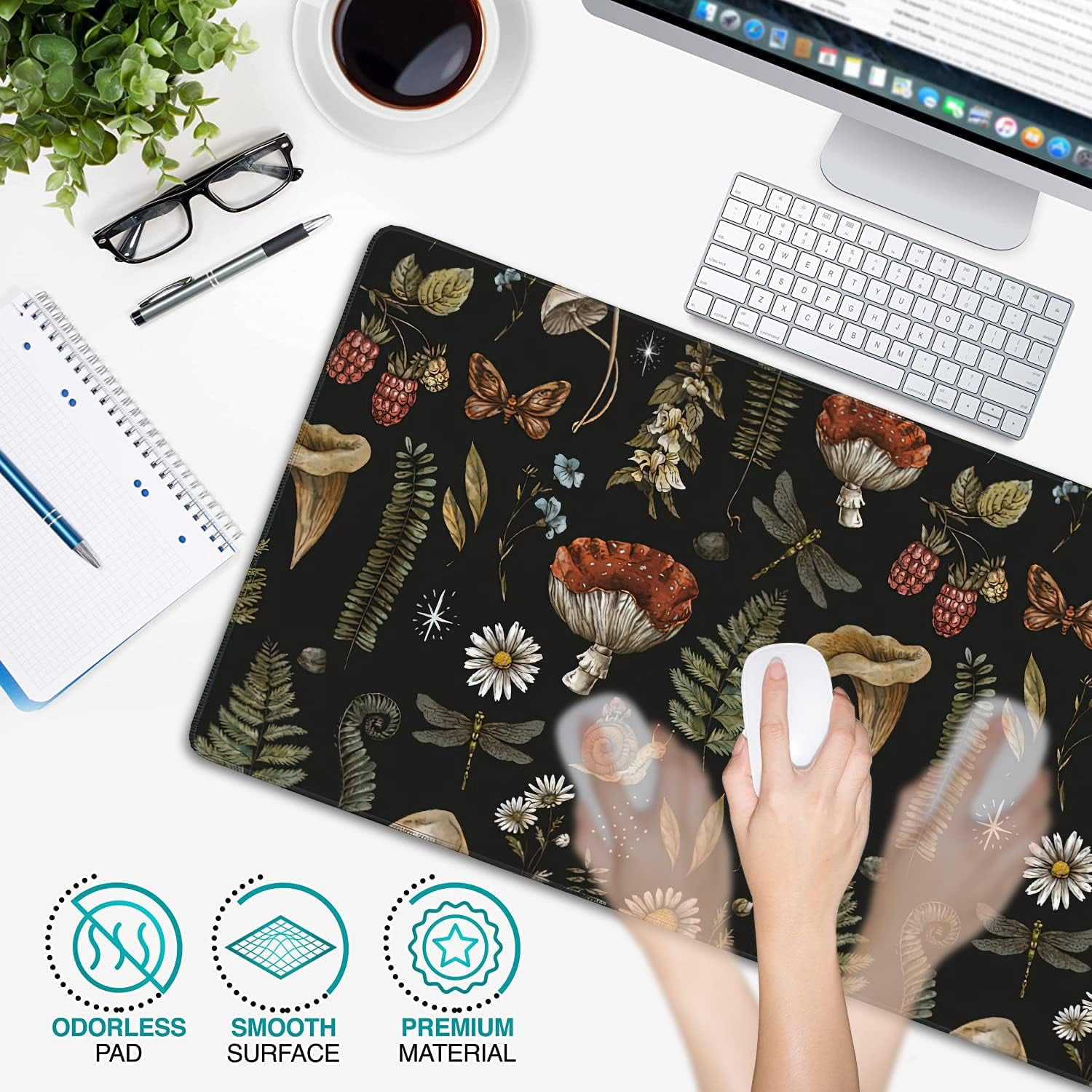Vintage Mushroom Large Mouse Pad Extended Gaming Mouse Pad Waterproof Desk Mat with Stitched Edge,Non Slip Base Keyboard Mouse pad for Home Office 35.4" X 15.7"