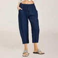 thumbnail image 2 of LAJPXKHY Womens Plus Size Capris Pants Summer Cotton Linen Lightweight Thin Breathable Comfy Wide Leg Cropped Trousers with Pockets, 2 of 5