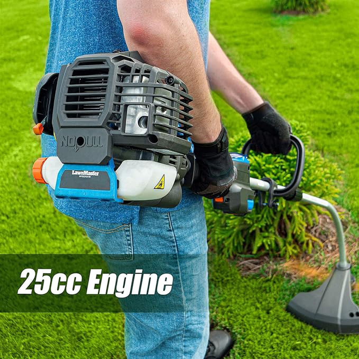 LawnMaster No-Pull Gas String Trimmer 25cc 2-Cycle 17-Inch Split Shaft