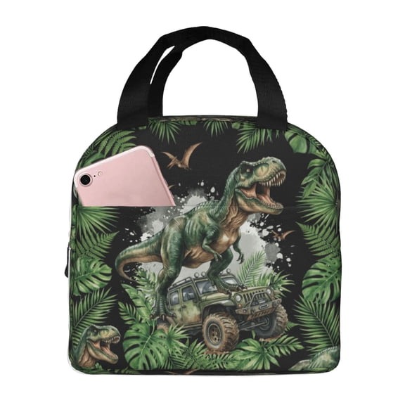 Dinosaur Chariot Lunch Bag Forest Dino Reusable Insulated Lunch Box Portable Cooler Thermal Small Tote Bag For Work Picnic Office Travel