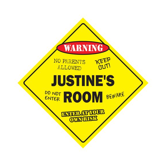 Justine's Room Sign Crossing Zone Xing | Indoor/Outdoor | 14" Tall kids bedroom decor door children's name boy girl