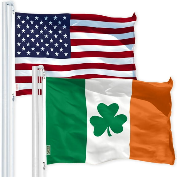 G128 Combo Pack: USA American Flag 3x5 Ft 150D Printed Stars & Irish Shamrock Flag 3x5 Ft 150D Printed
