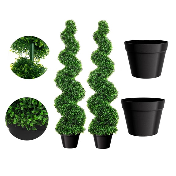 Tanfengu 3.28 ft Artificial Boxwood Tree, Fade-Resistant Spiral Artificial Tree with Durable Pot, Easy Install for Indoor or Outdoor Use,2 Pack