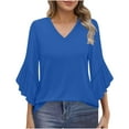 thumbnail image 2 of BSDJILFG 3/4 Length Sleeve Womens Tops New Trendy 2025 Flutter Sleeve V-Neck Loose Fit Casual Tunic Blouse, 2 of 8